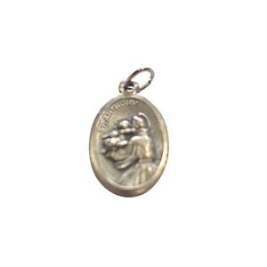 Vintage St Anthony of Padua SilverTone Religious Medal Pendant Italy Pray For Us